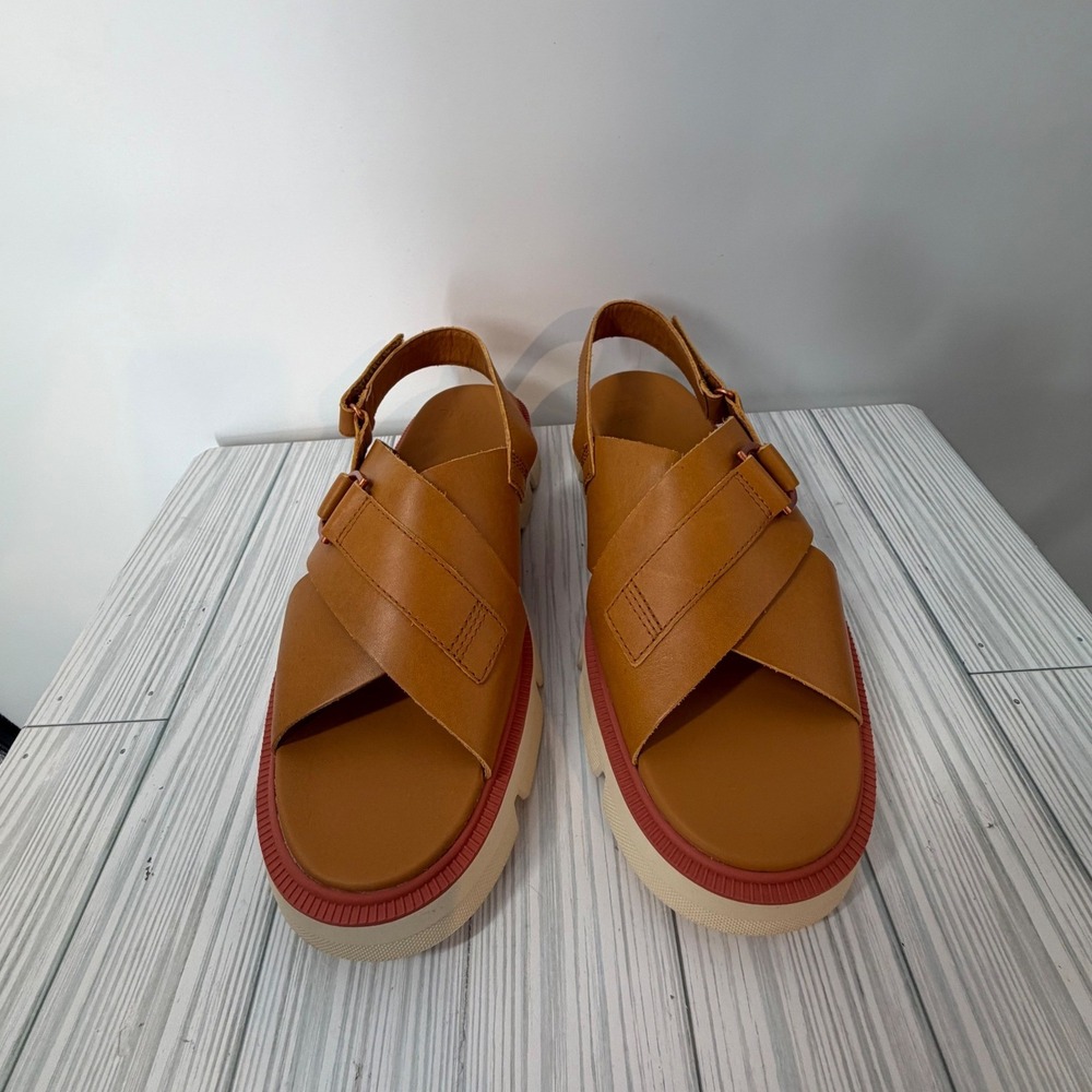Sorel Rein Crisscross Chunky Flatform Sandals Tan Leather Suede Women 8.5 NWOT